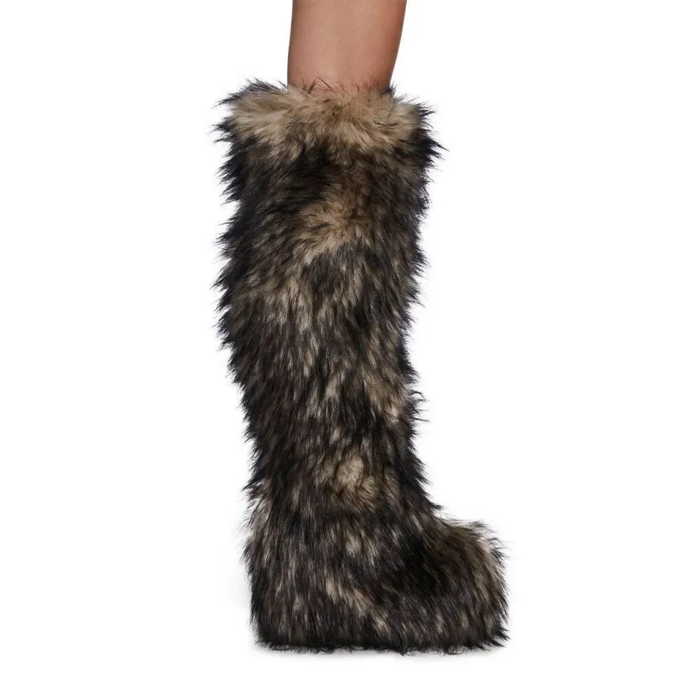 Club Exx Wild Instincts Thigh High Faux Fur Boots